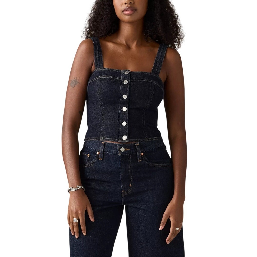 Levi's Women's Dark Wash Button Front‎ Corset Denim Bustier Top Size XS